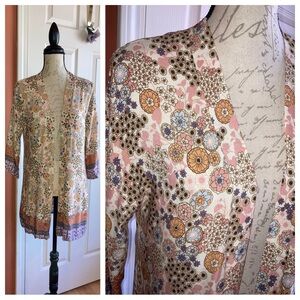 Boho Floral Open Front Cotton Kimono Lightweight Earthtones by Lulla Collection